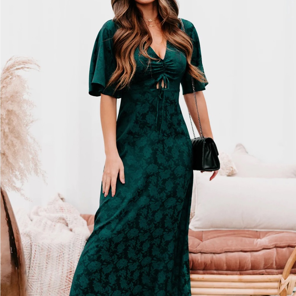 NanaMacs emerald green satin maxi dress